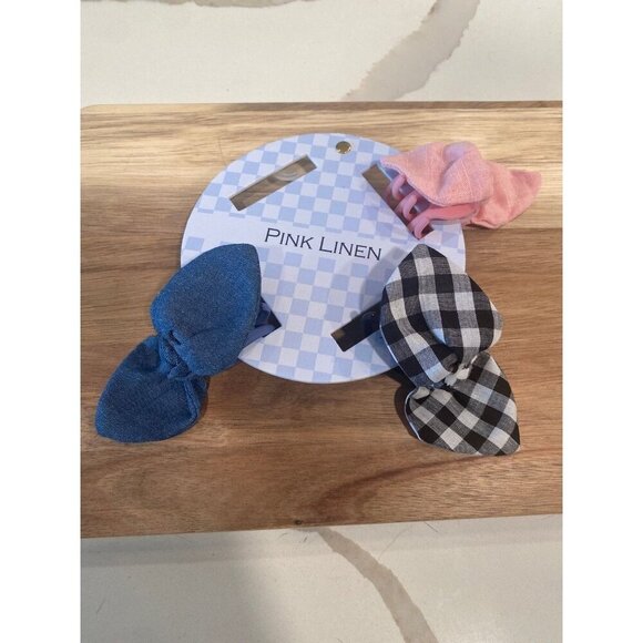 Set of 3 Pink Linen Hair Clips – Pink, Denim, Gingham - Picture 1 of 2